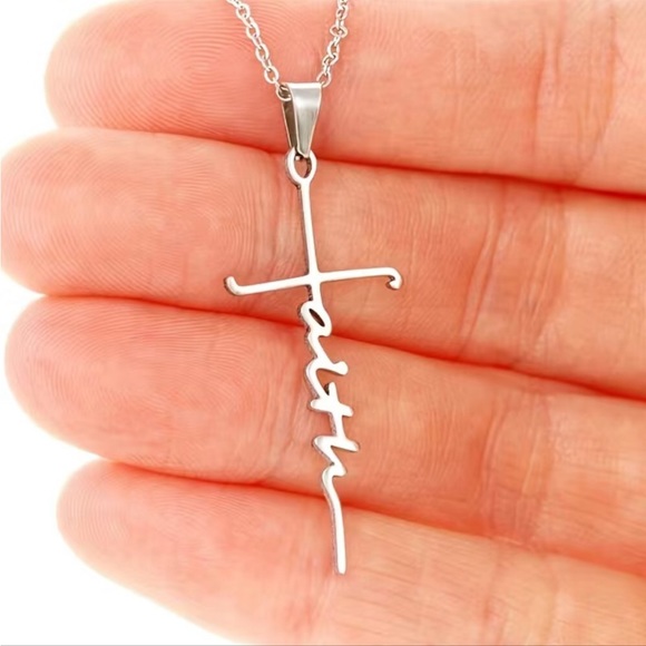 SILVER BAR FAITH PENDANT NECKLACE - Picture 2 of 4